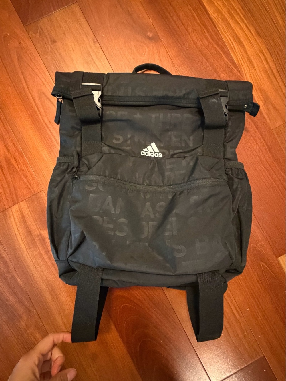 adidas Black Roll-Top Backpack with Front Zip Pocket